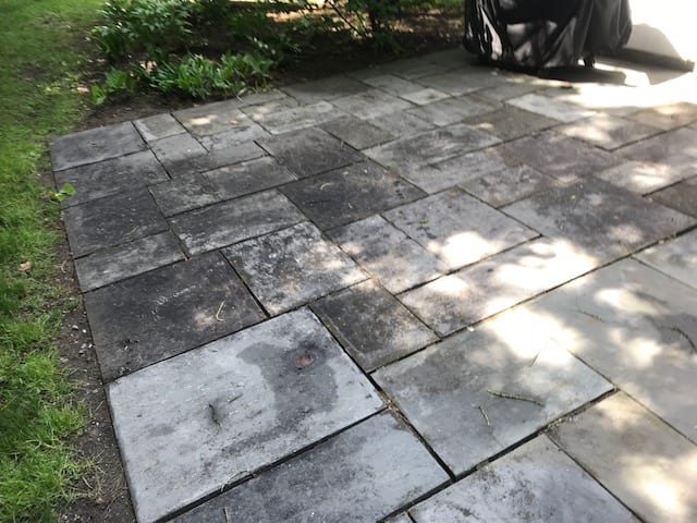 dirty, greasy tiled, patio and deck